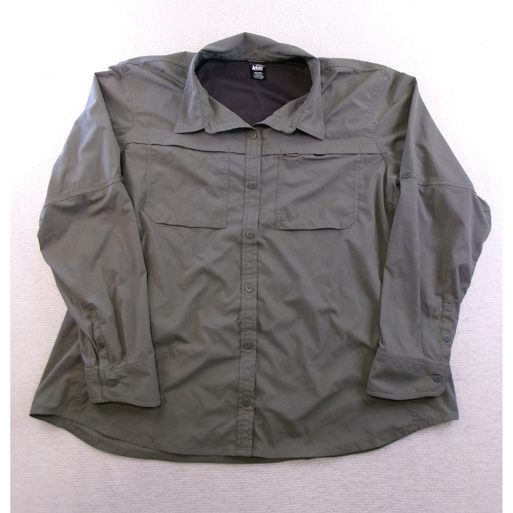 REI Co-op Sahara Shirt Mens 2XL Gray Long Sleeve Button Down Hiking